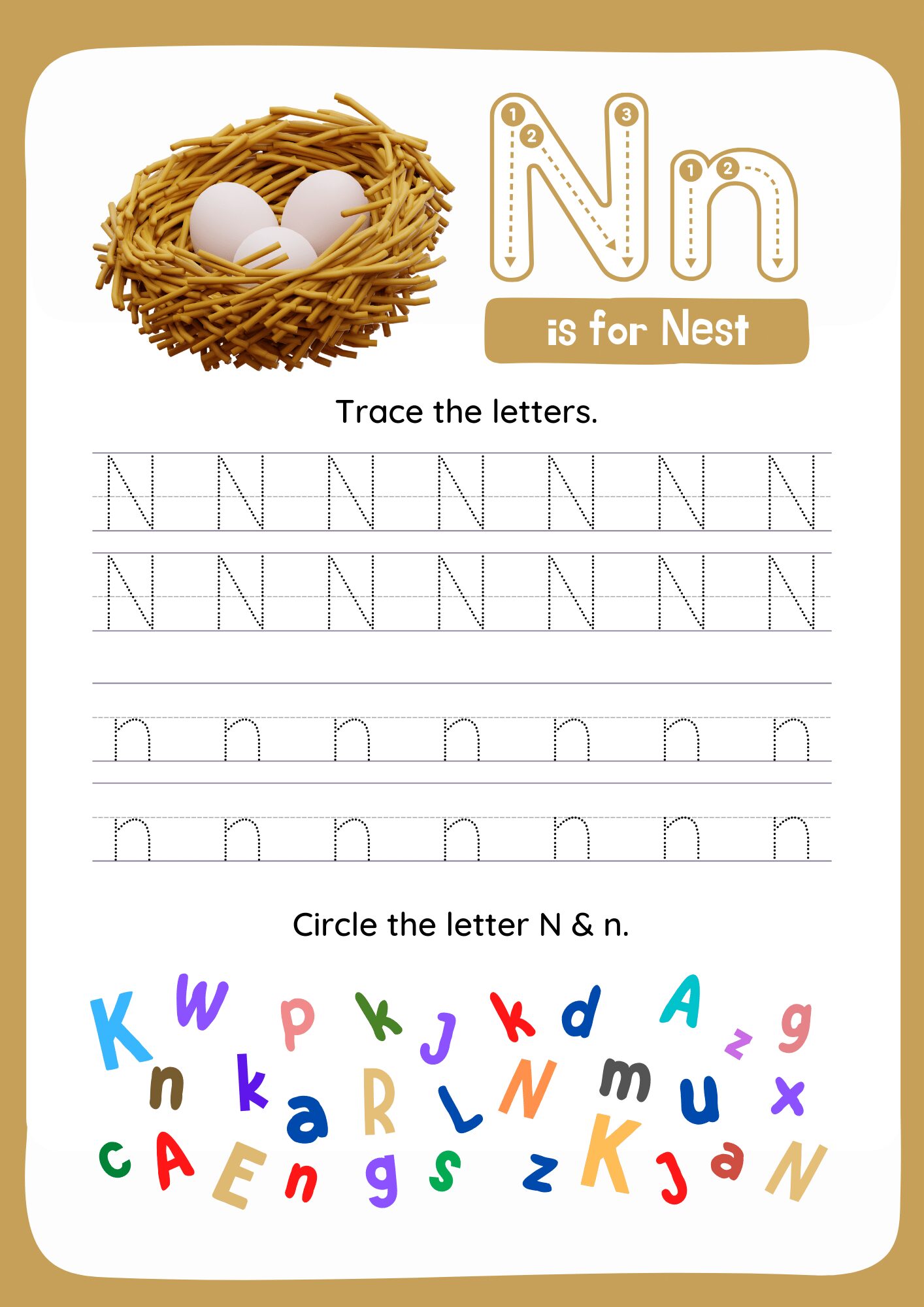 Nn Letters Tracing Worksheets. Trace the Words N and n.