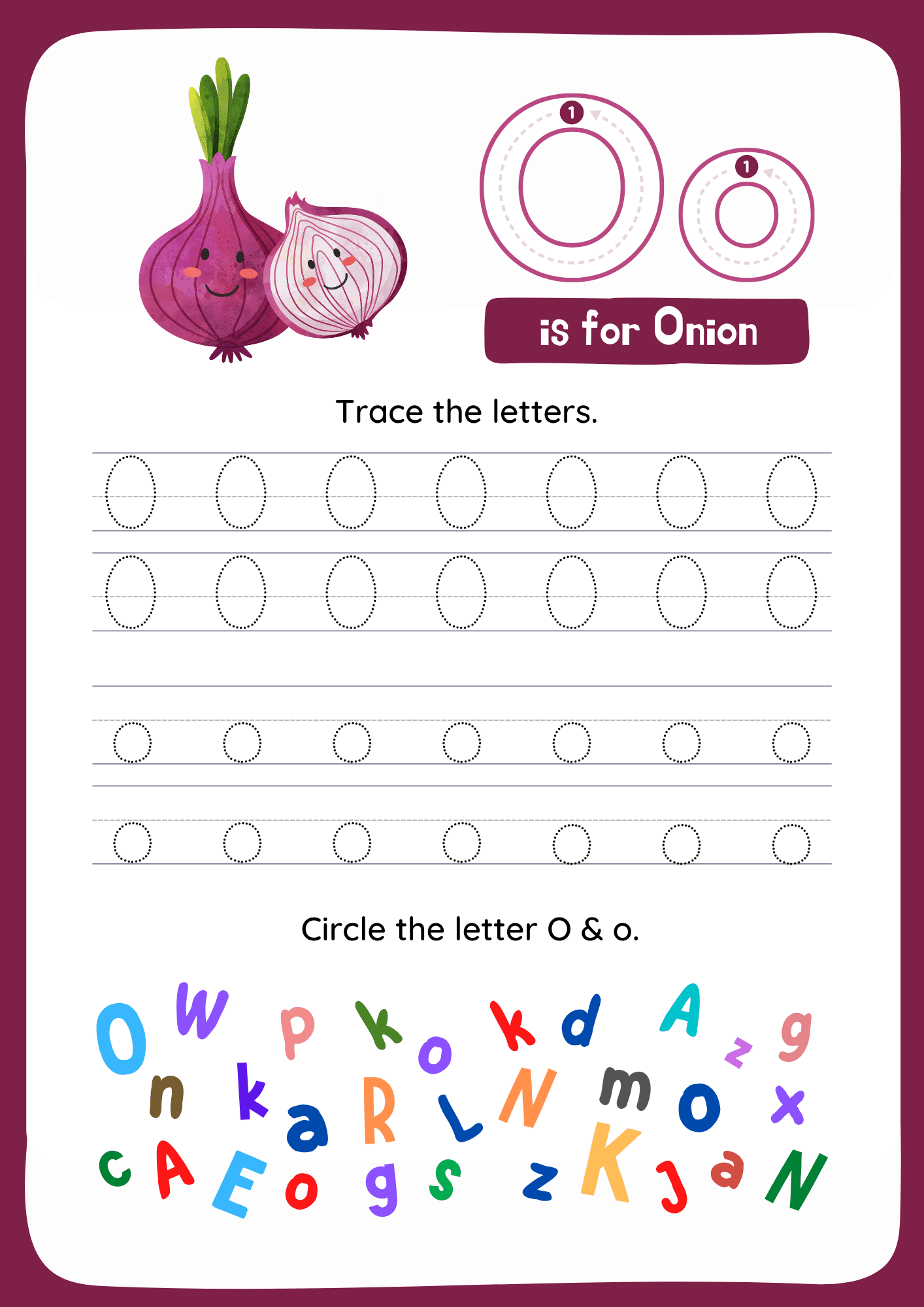  Oo Letters Tracing Worksheets. Trace the Words O and o.