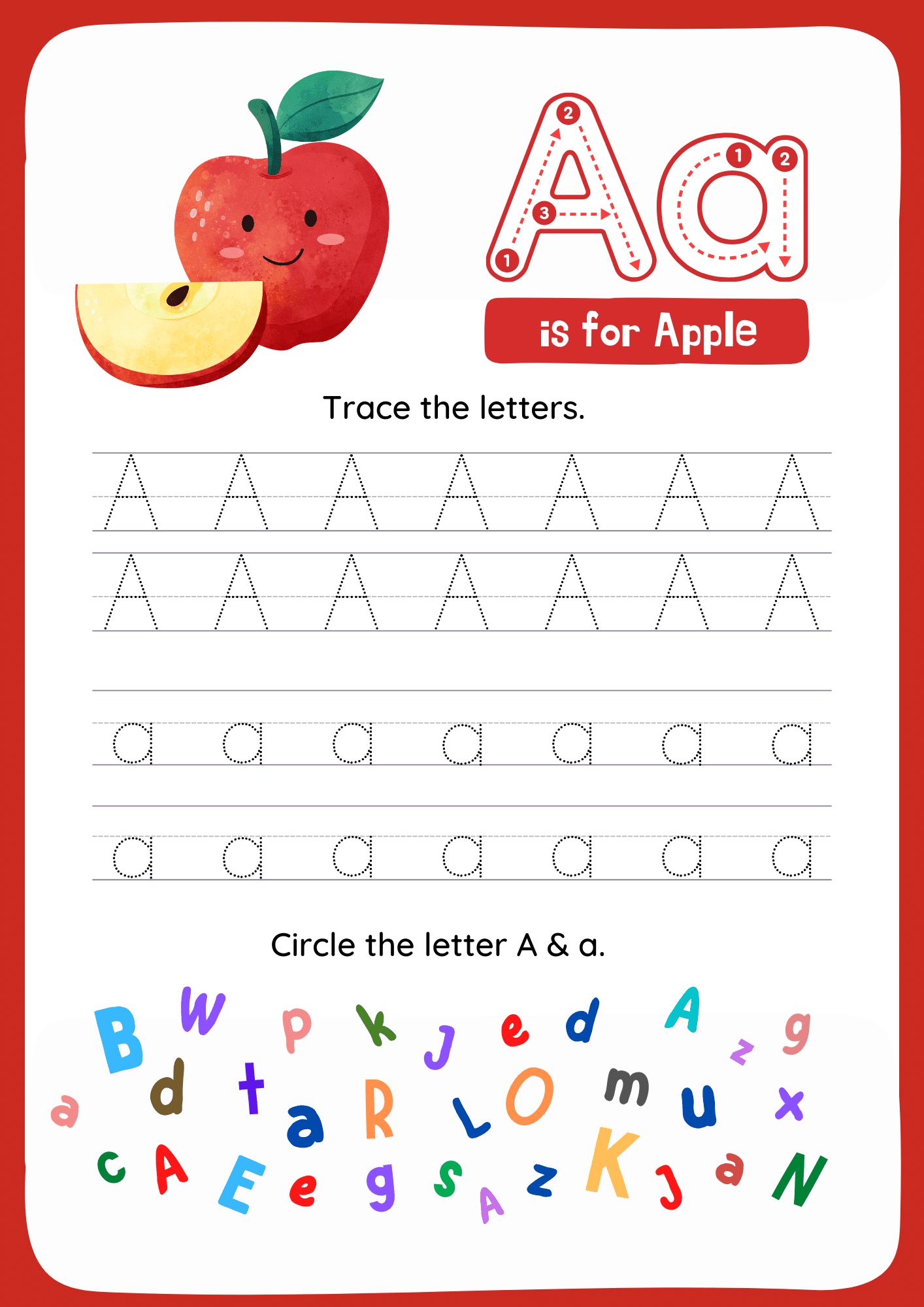 A letter Tracing Worksheets. Trace the Word A and a.