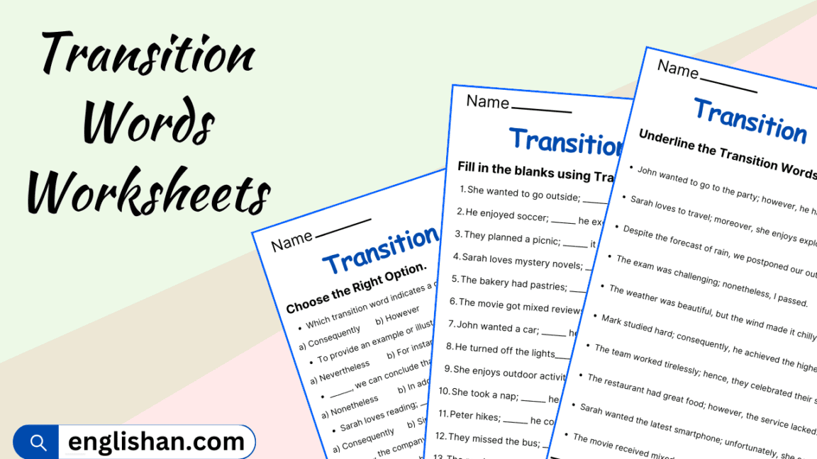 Transition Words Worksheets and Exercises with Answers