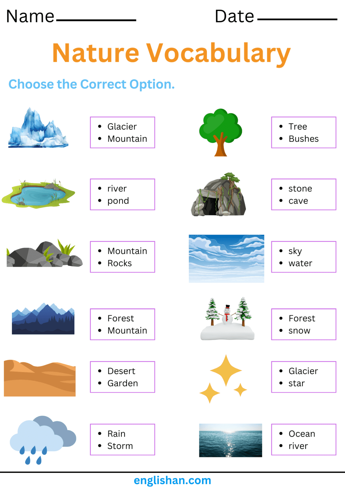 Nature Vocabulary Worksheets and Exercises • Englishan