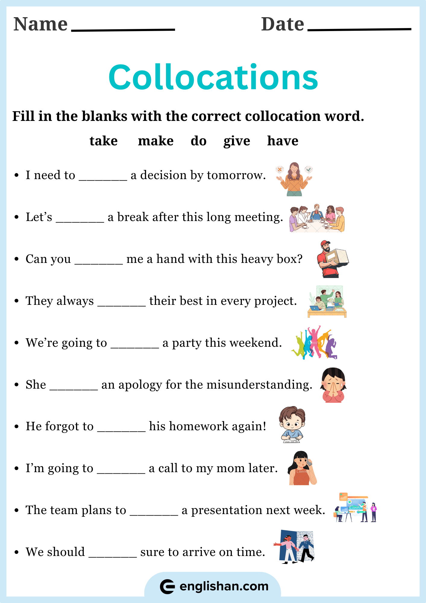 Collocations Worksheets with Answers