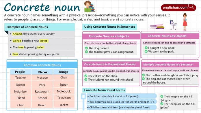 Concrete Nouns in English with Example sentences