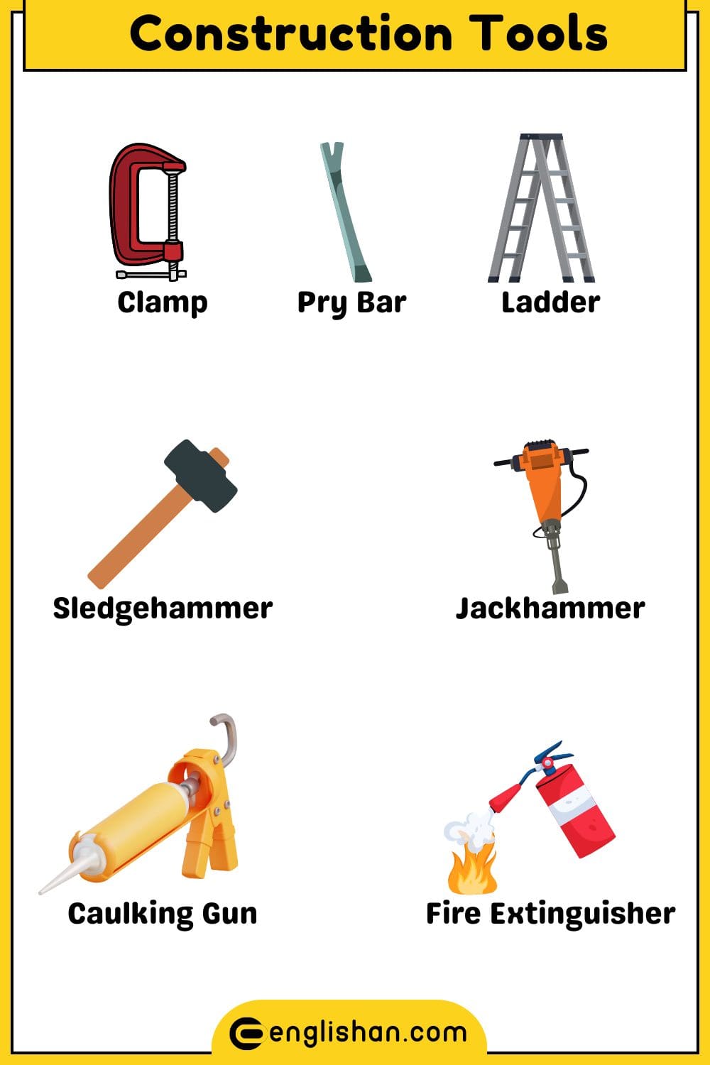 Construction tools names for learning building tools