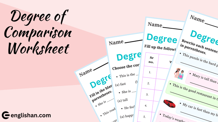 Degree of Comparison Worksheet with Answers in English