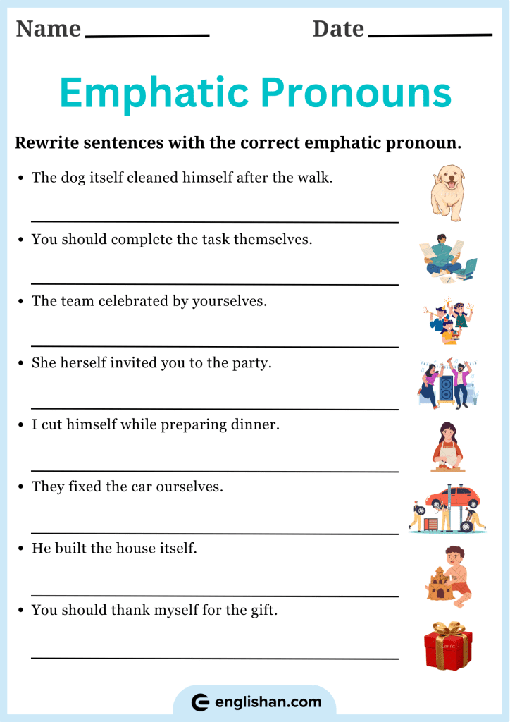 Rewrite sentences in the emphatic pronouns exercises