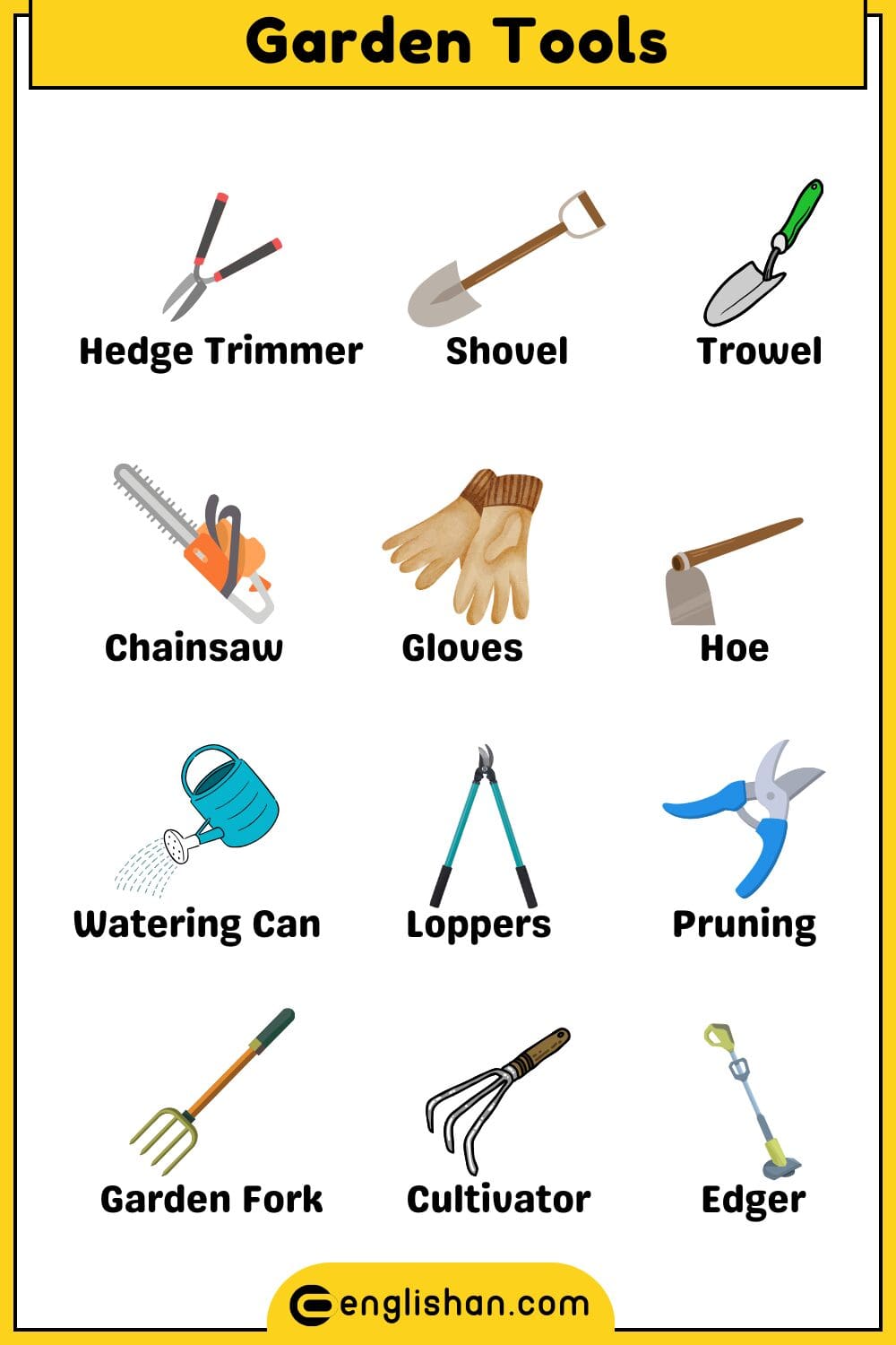 Gardening tools names for landscaping and plant care