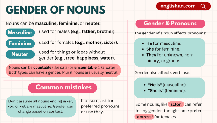 Gender Nouns in English with examples