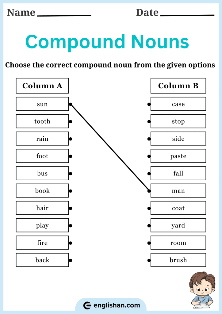 Matching activity for compound nouns practice in English grammar