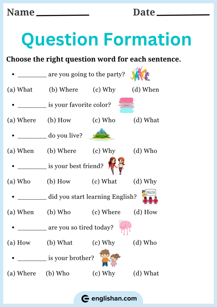 Choose the right question word to form correct questions in English. Improve your grammar with exercises