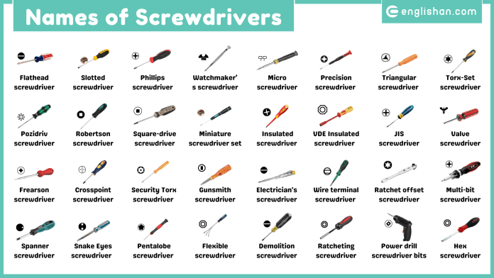 Types of Screwdrivers Names with Pictures