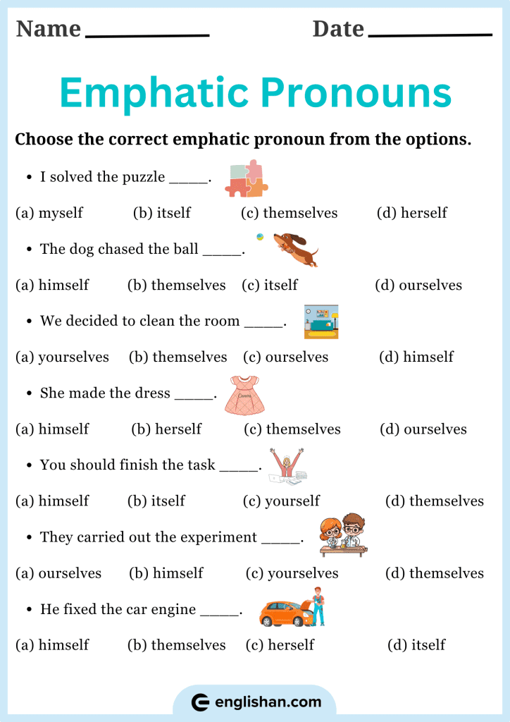 Choose the correct option in emphatic pronouns exercises