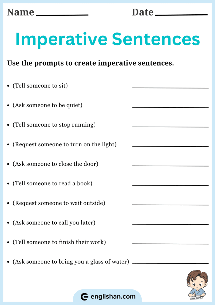 Use the prompts to create imperative sentences worksheets