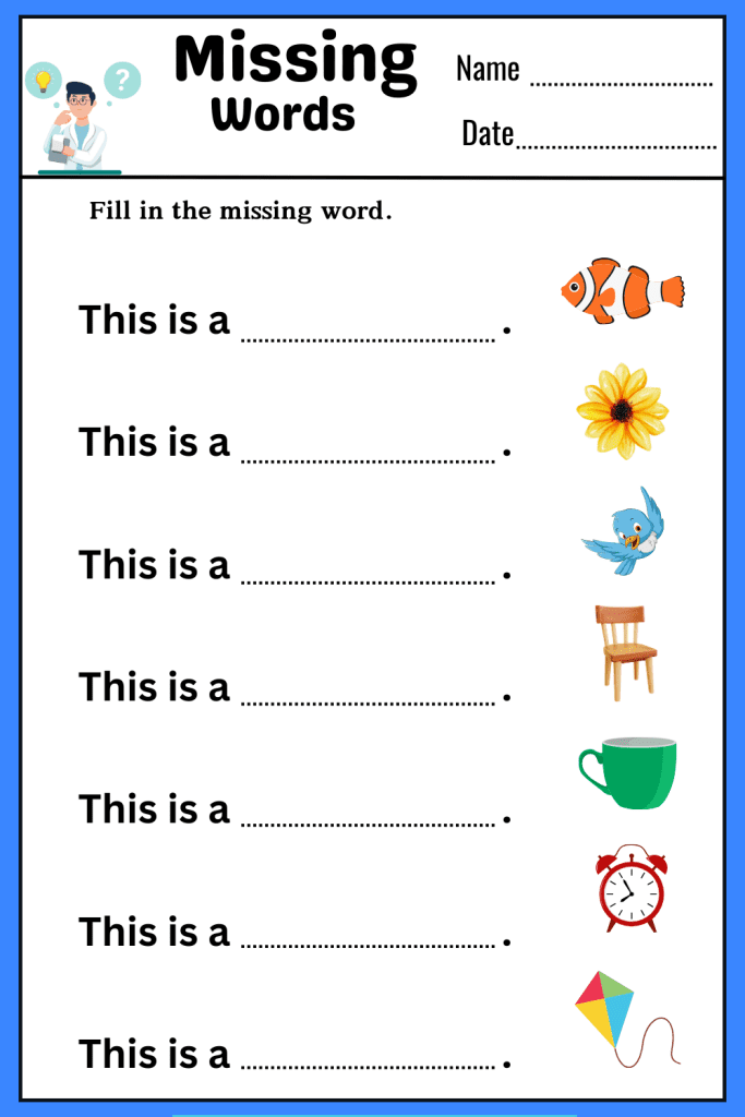 Missing words worksheets with answers for vocabulary practice