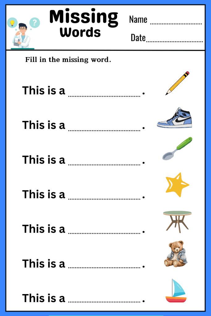 Missing words worksheets with answers for vocabulary practice