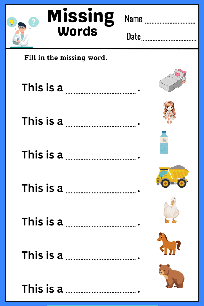 Missing Words Worksheets to improve grammar skills