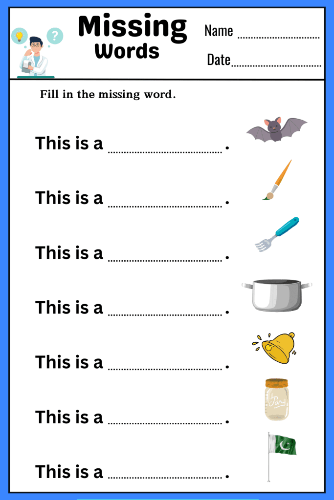 Missing words worksheets to test your knowledge of English grammar and vocabulary