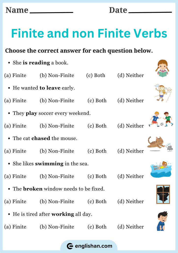 Choose the correct answers to practice finite and non-finite verbs worksheets effectively