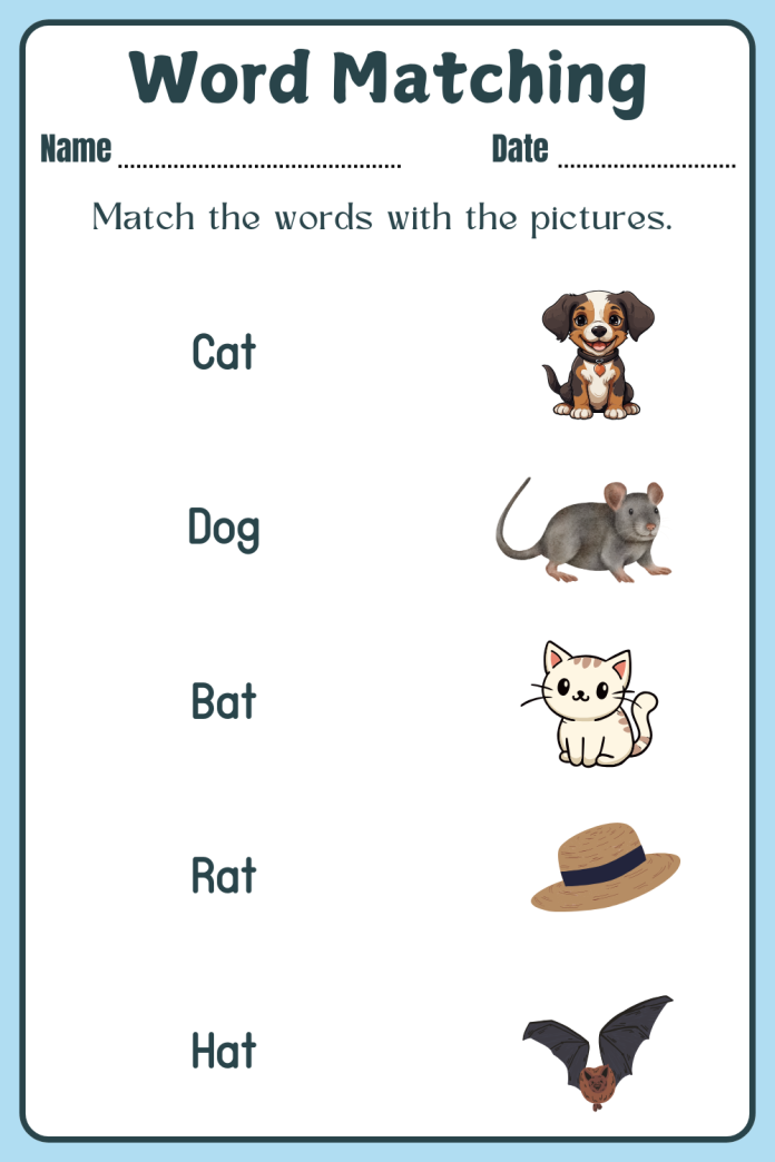 Word Matching Worksheets Pdf Easy To Download And Print