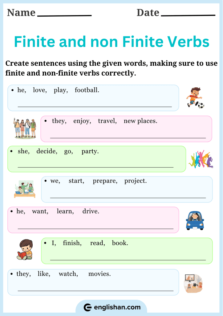 Create sentences with given words using finite and non-finite verbs in these worksheets