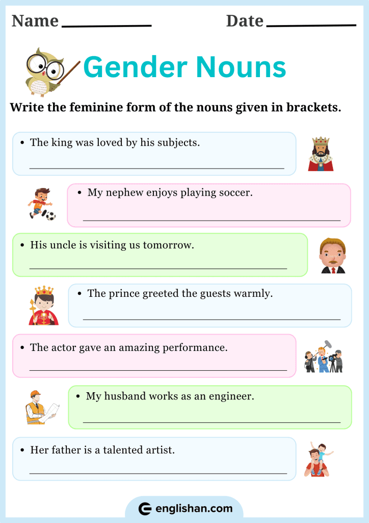 Rewrite each sentence by changing nouns to the correct gender noun