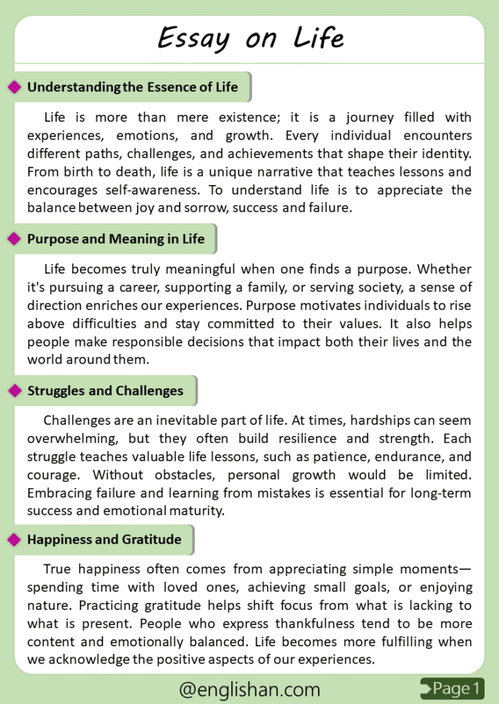 Life Essay – 10 Lines, 250 Words, and 500 Words