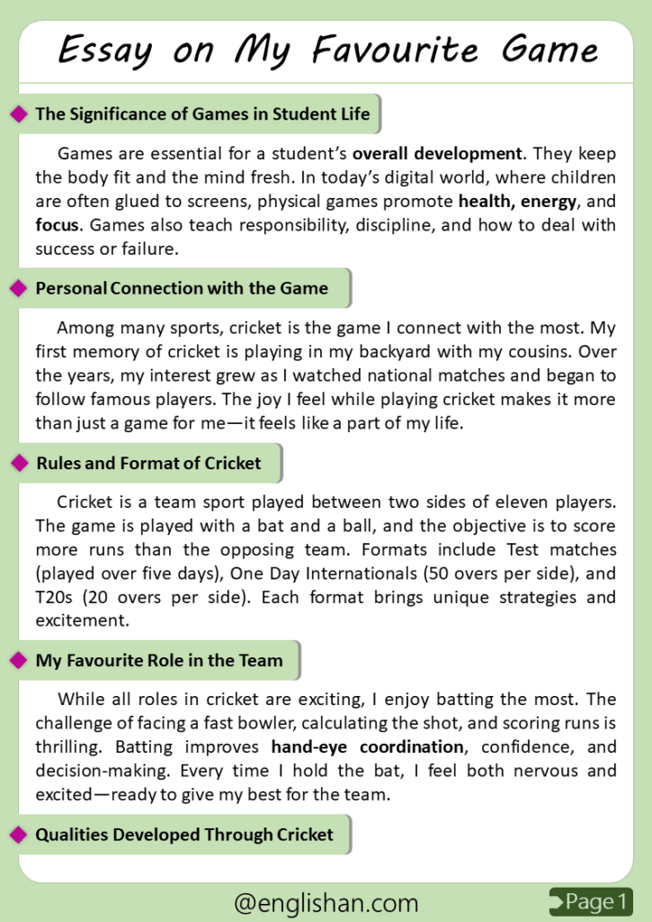 My Favourite Game Essay – 10 Lines, 250 Words, and 500 Words