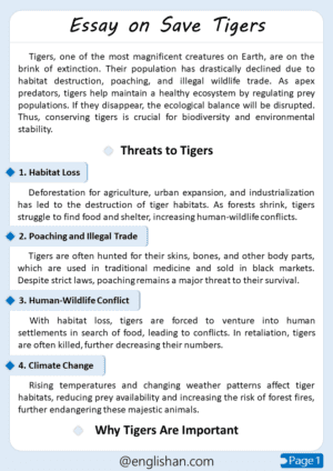 Save Tigers Essay – 10 Lines, 250 Words, and 500 Words