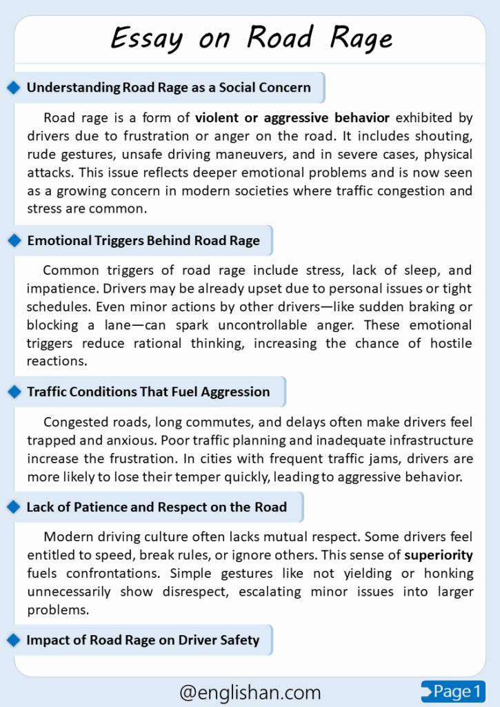 Road Rage Questions Road Rage Essay – 10 Lines, 250 Words, and 500 Words