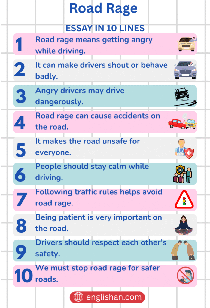Road Rage Essay – 10 Lines, 250 Words, and 500 Words