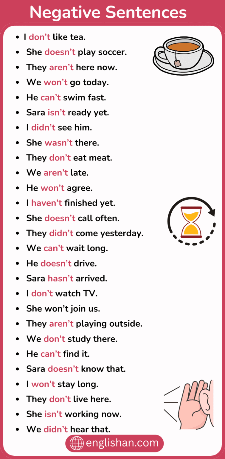 Negative Sentence Examples: List of 100 Useful Sample Sentences