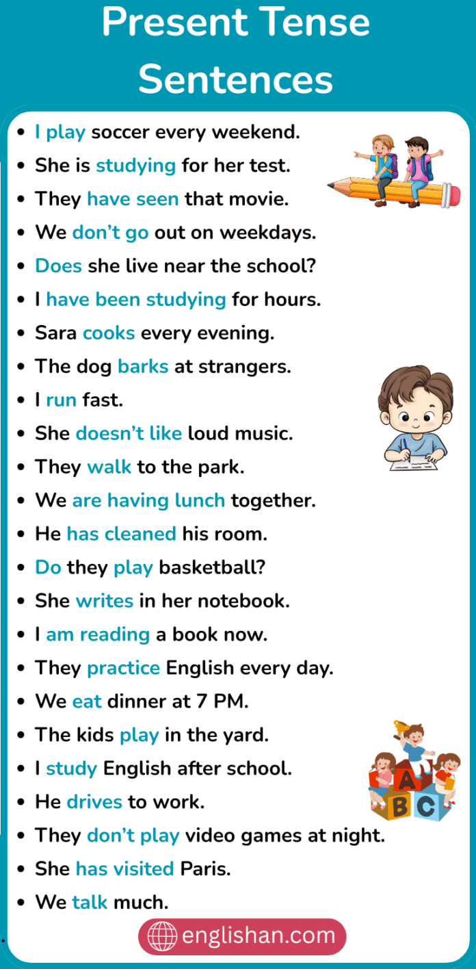 100 Useful Present Tense Examples in Sentences List