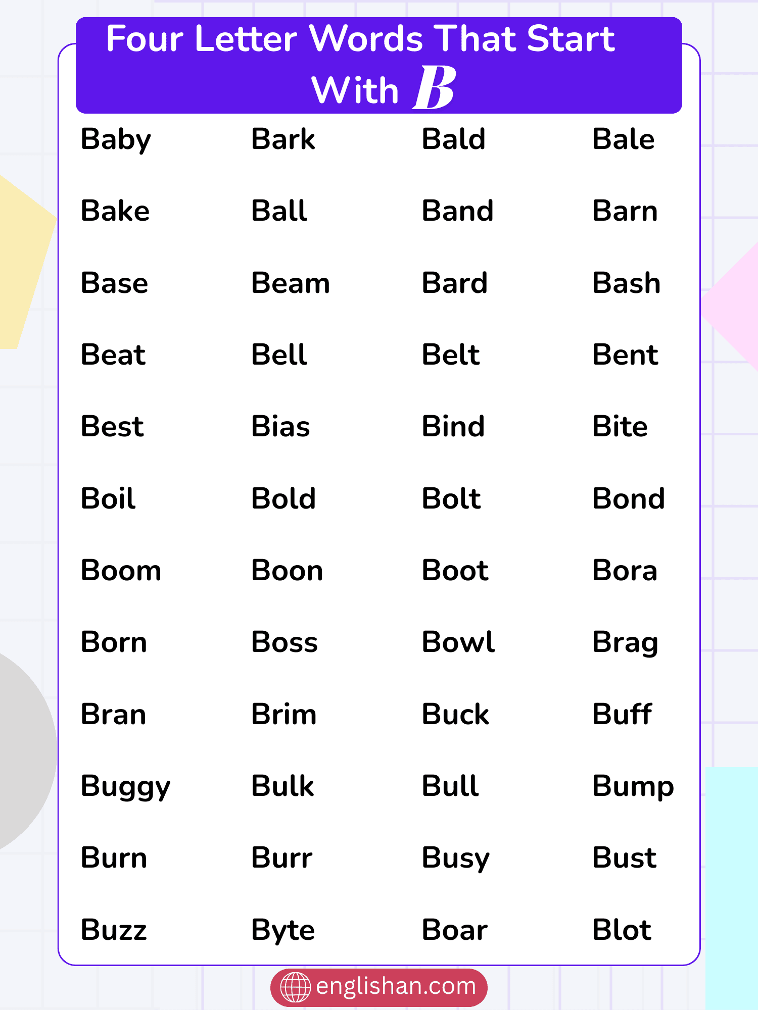 Four Letter Words That Start With B – Complete List of 202 Words