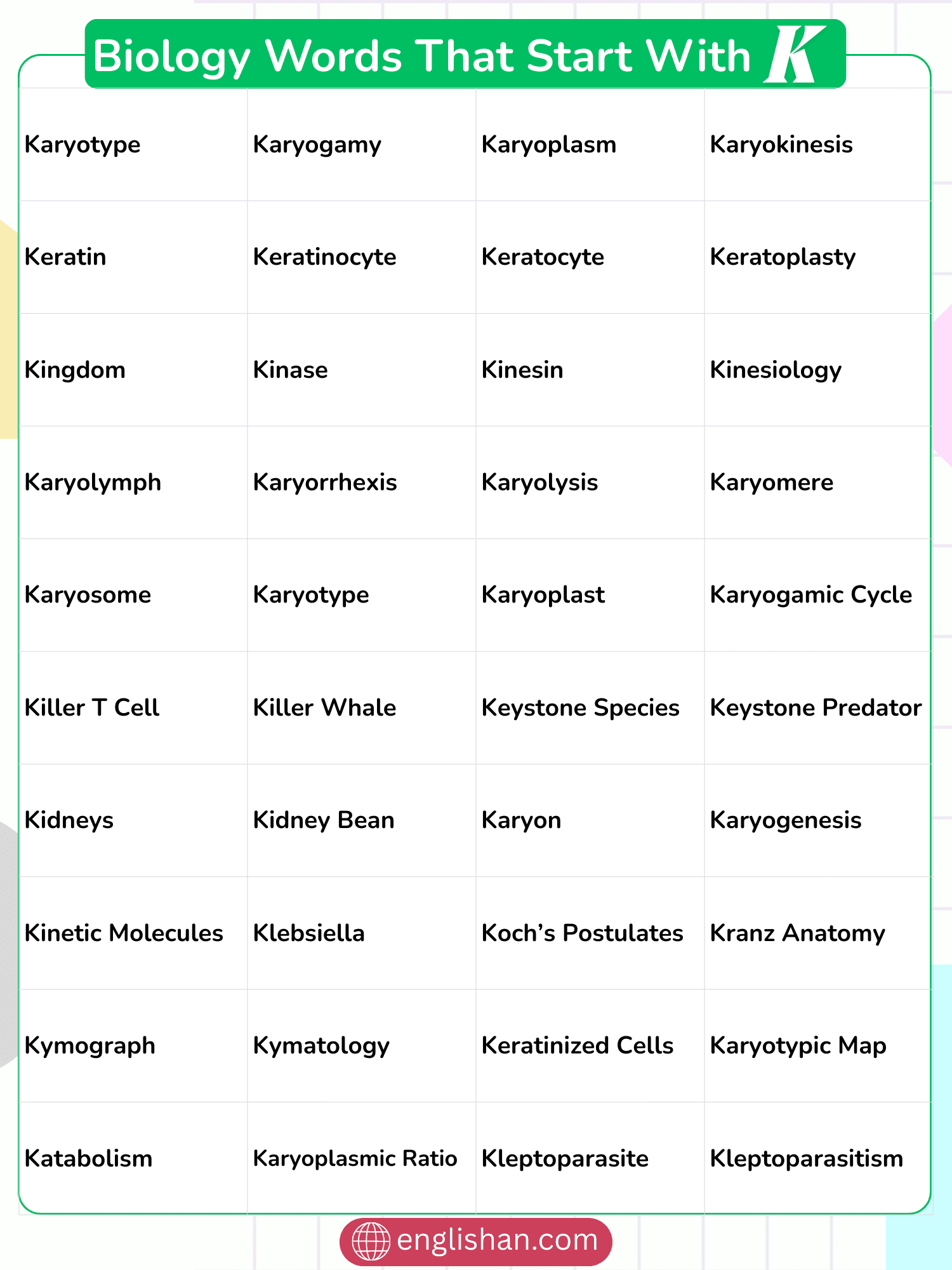50 Biology Words That Start With K | Genetics, Zoology