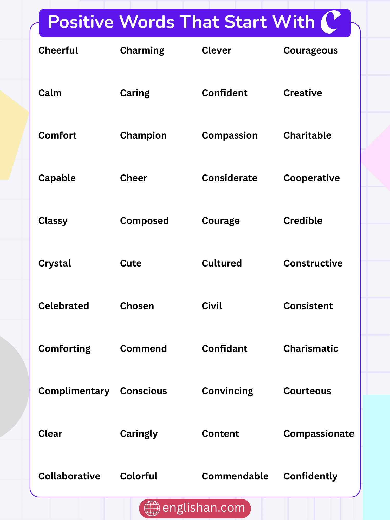 List of Positive Words That Start With C in English