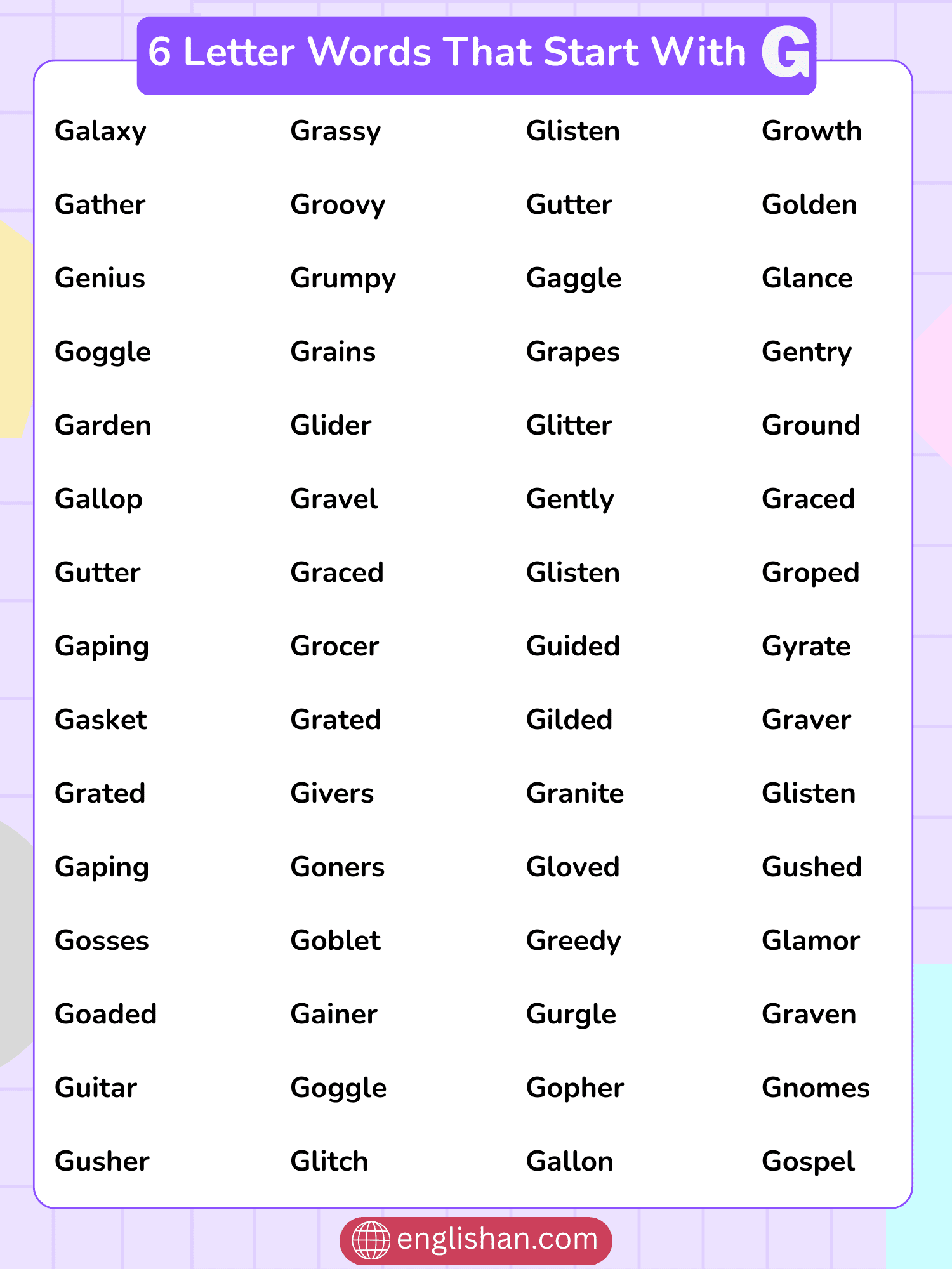 70 Six Letter Words Starting With G Positive And Descriptive