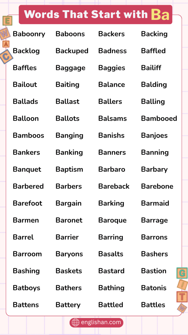 Ba Word Lettering Simple Words that Start with Ba – List of 1100 BA Words