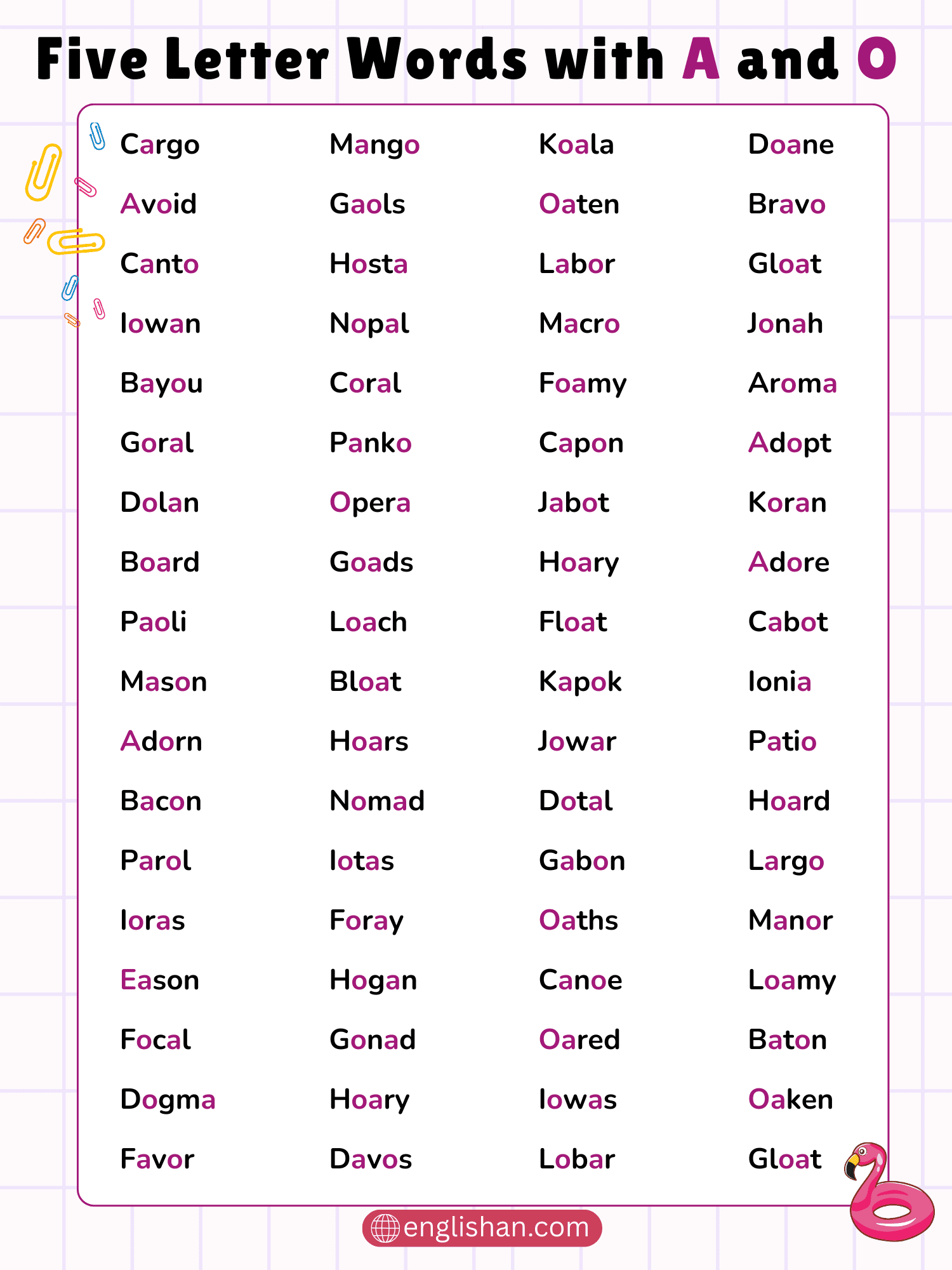 5 Letter Words with A and O in English ( 315 Words )