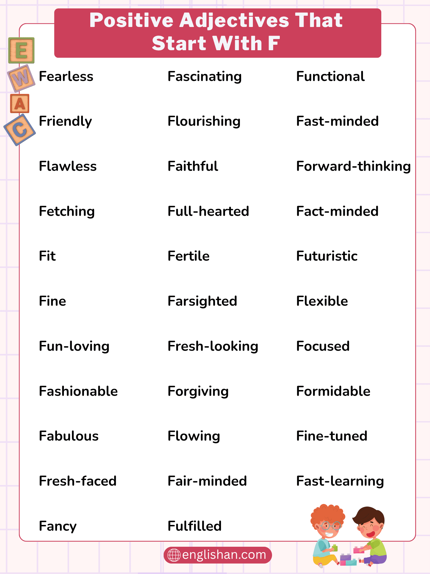 Positive Adjectives That Start With F for People and Personality