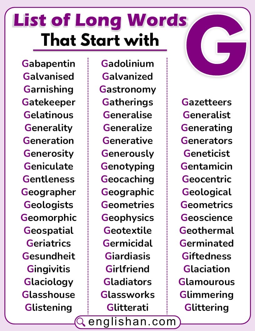 Long Words That Start With G Complete Comprehensive List